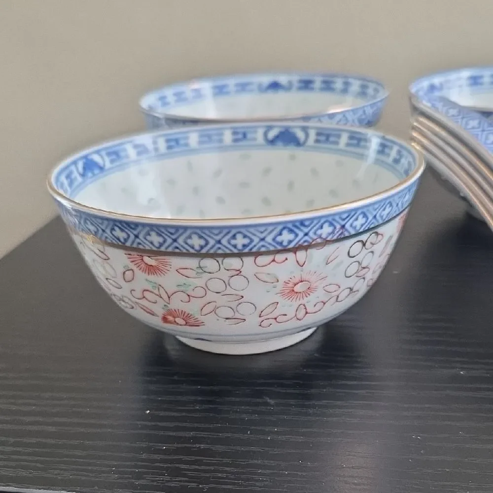 Vintage Set Of China Sushi Bowls and Spoons